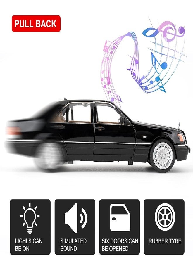 KING FORU Scale Exclusive Alloy Metal Pull Back Die-cast Car Model with Sound Light Mini Auto Toy for Kids Metal Model Toy Car with Sound and Light (1:24 Scale M-Benz W140 320SEL-BLACK) - Image 3